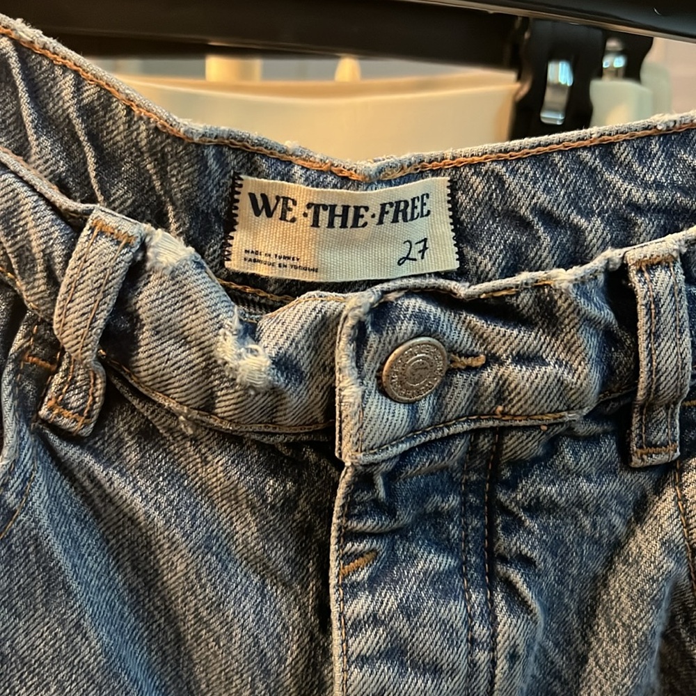 We The Free Light Blue Wide Leg Jeans with Dark Blue Patch - Picture 3 of 12
